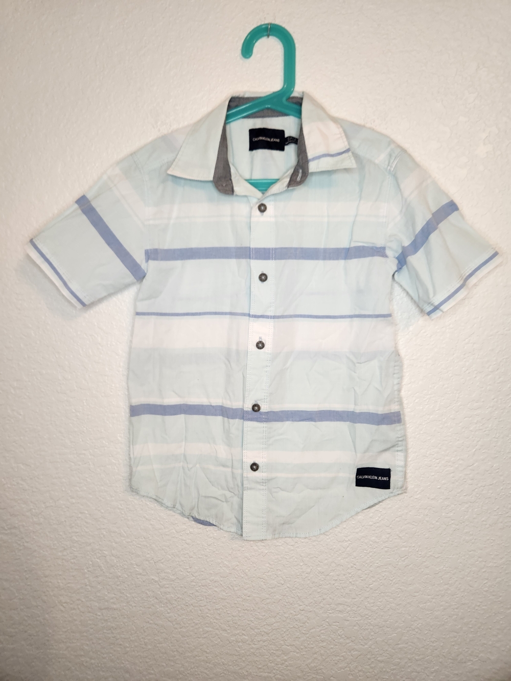 Calvin Klein Boys' Light Blue Striped Button-Up Shirt S 8